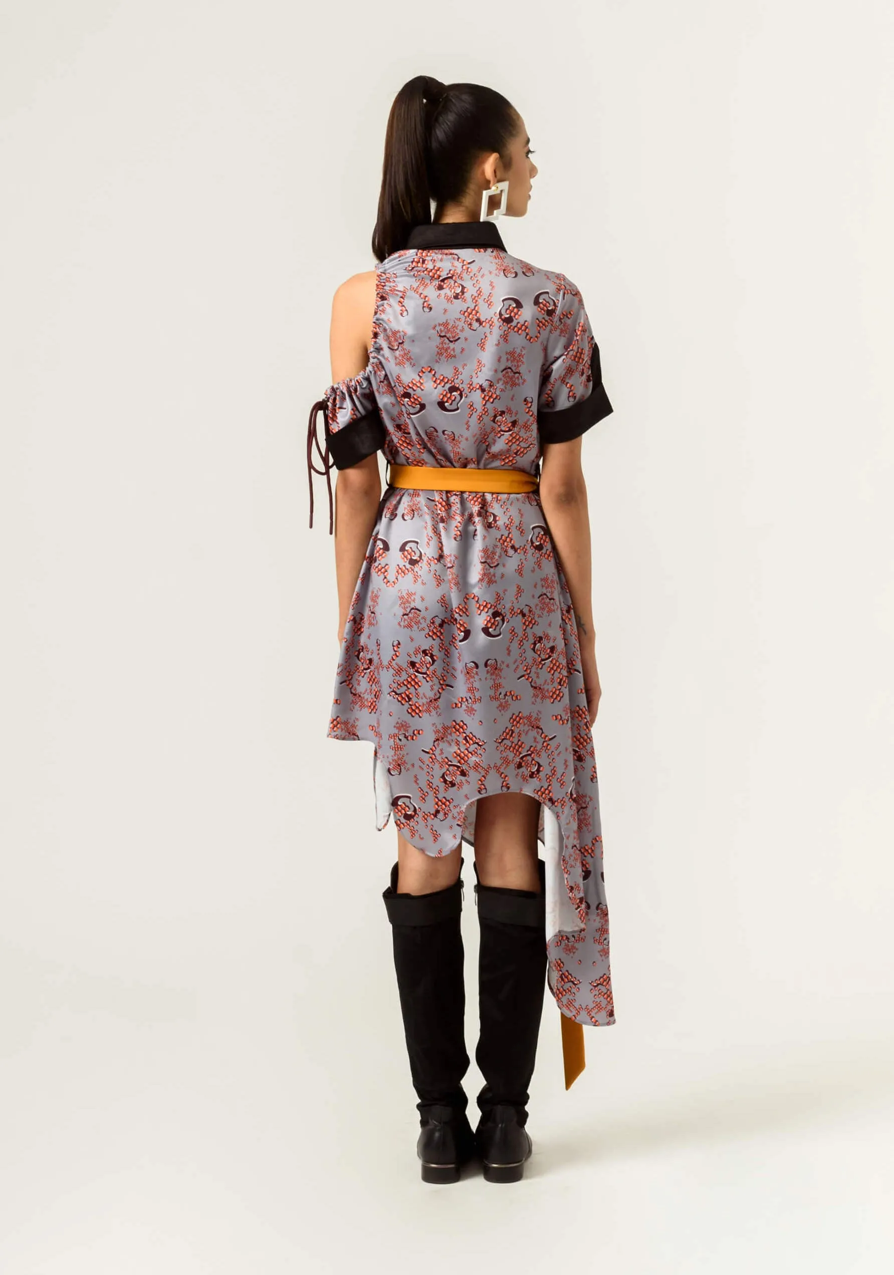 Black printed high low dress