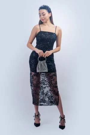 Black Sequins Embroidered Cocktail Dress