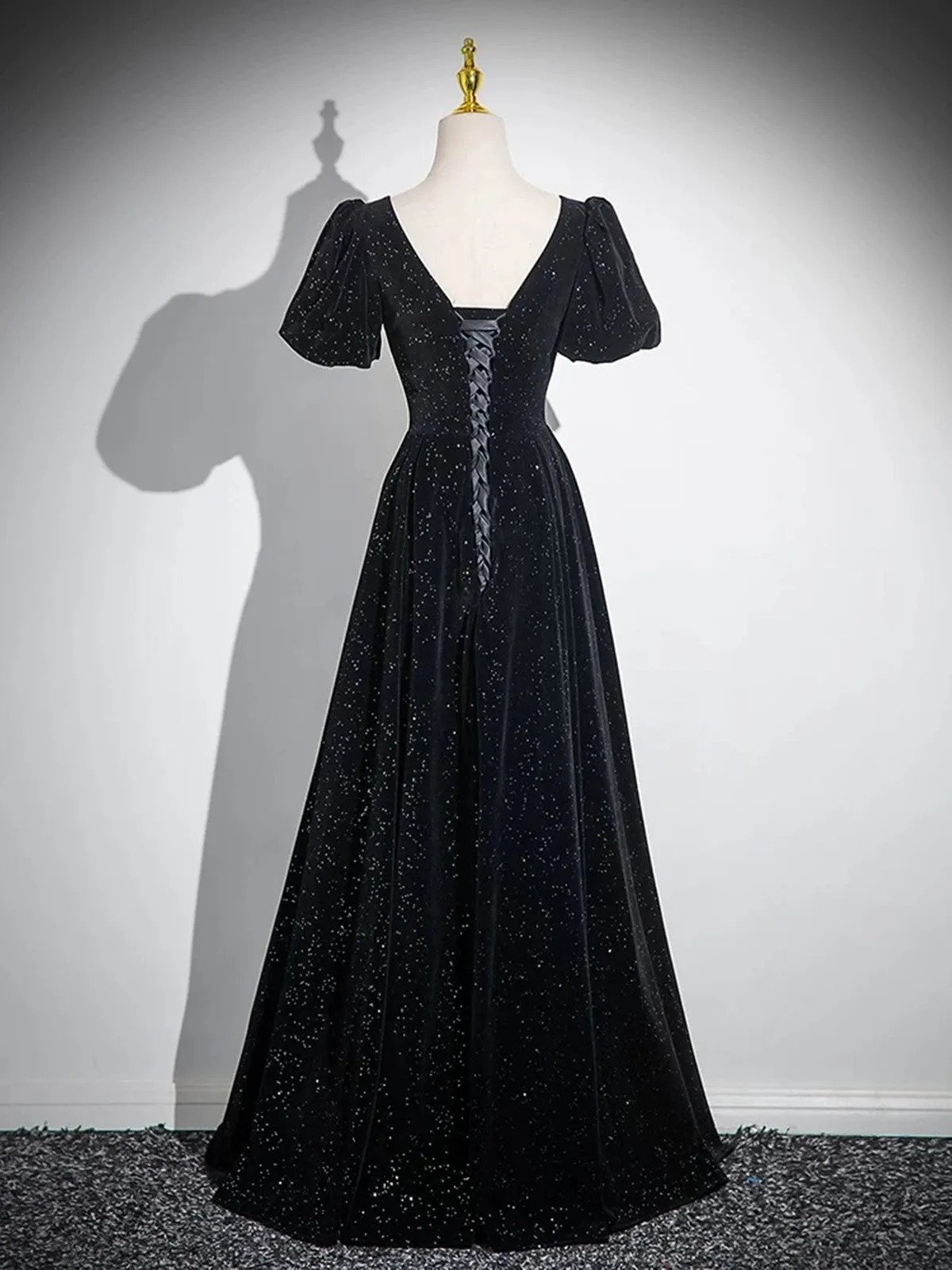 Black Short Sleeves A-line Simple Prom Dresses, Black Party Dresses Bridesmaid Dresses