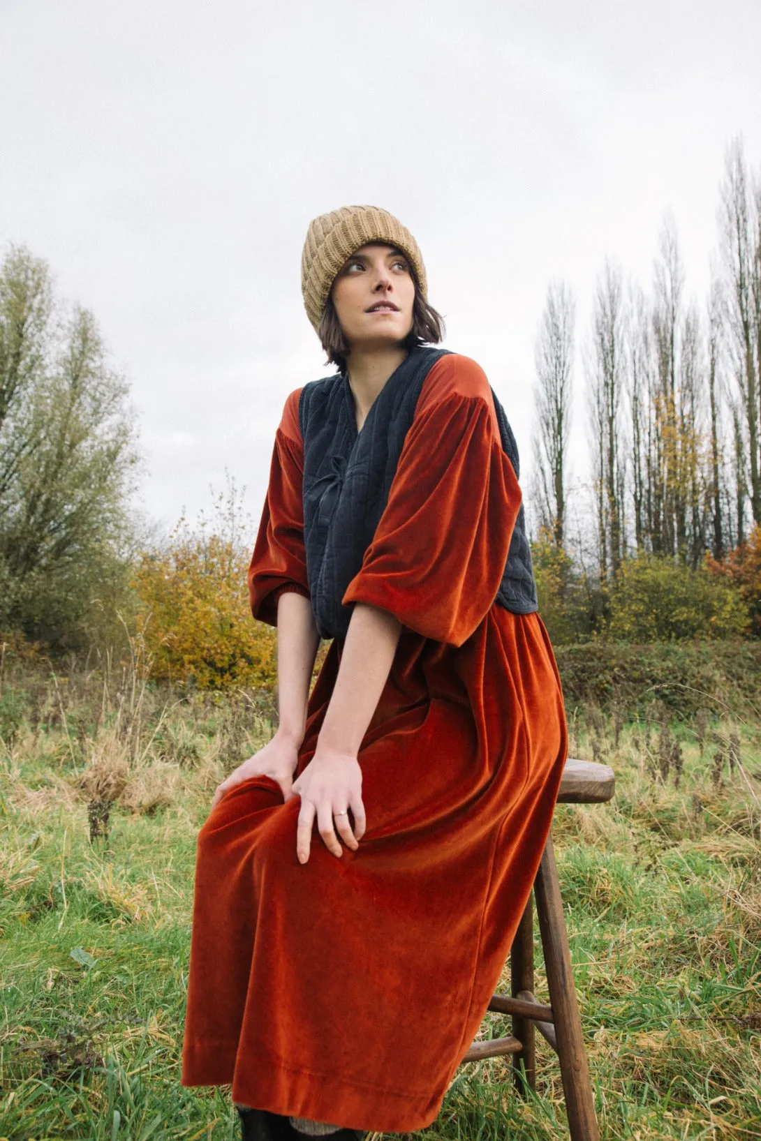 Bliss Organic Cotton Velour and Jersey Dress in Paprika