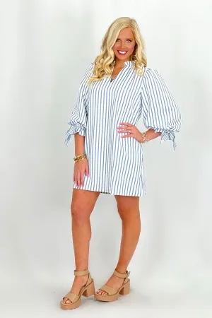 Blue Striped V-Neck Dress