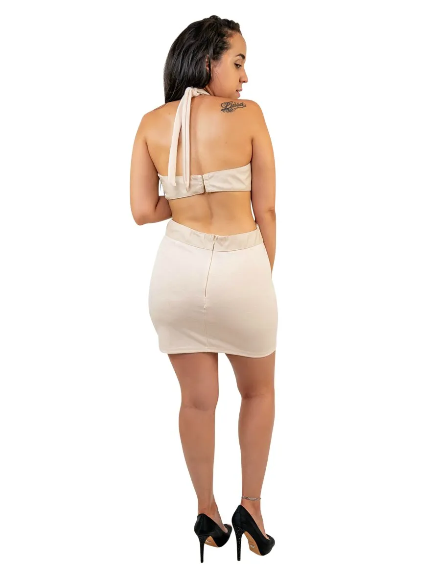 Bodycon Mini Dress Faux Leather Neck