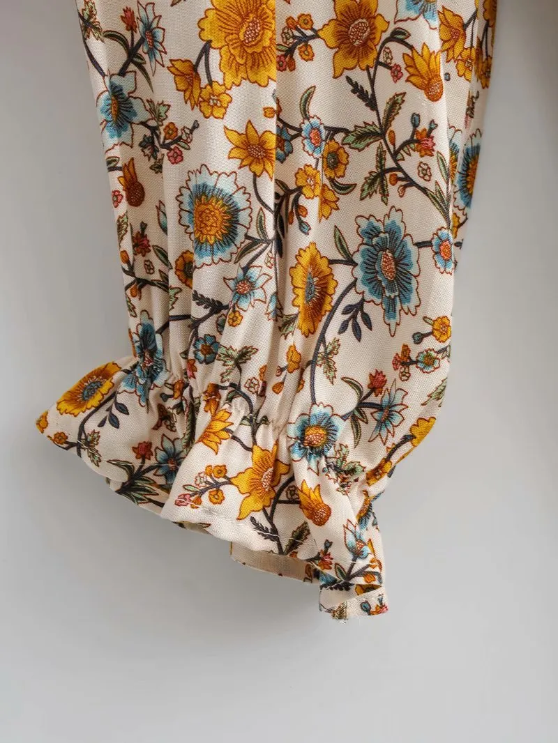 Boho Bohemia V-neck Single-breasted Ruffled Floral Mini Dresses