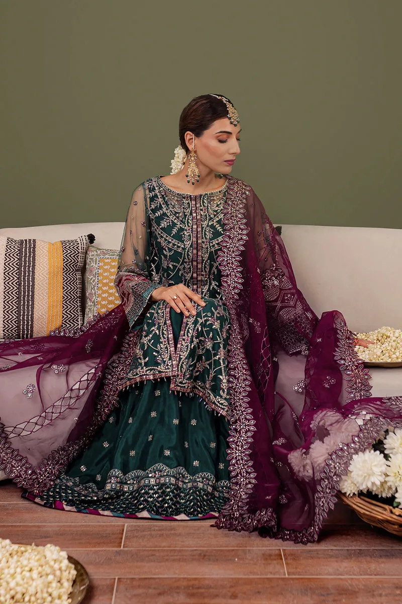 Bottle Green Embroidered Gown Style Pakistani Wedding Dress Sharara