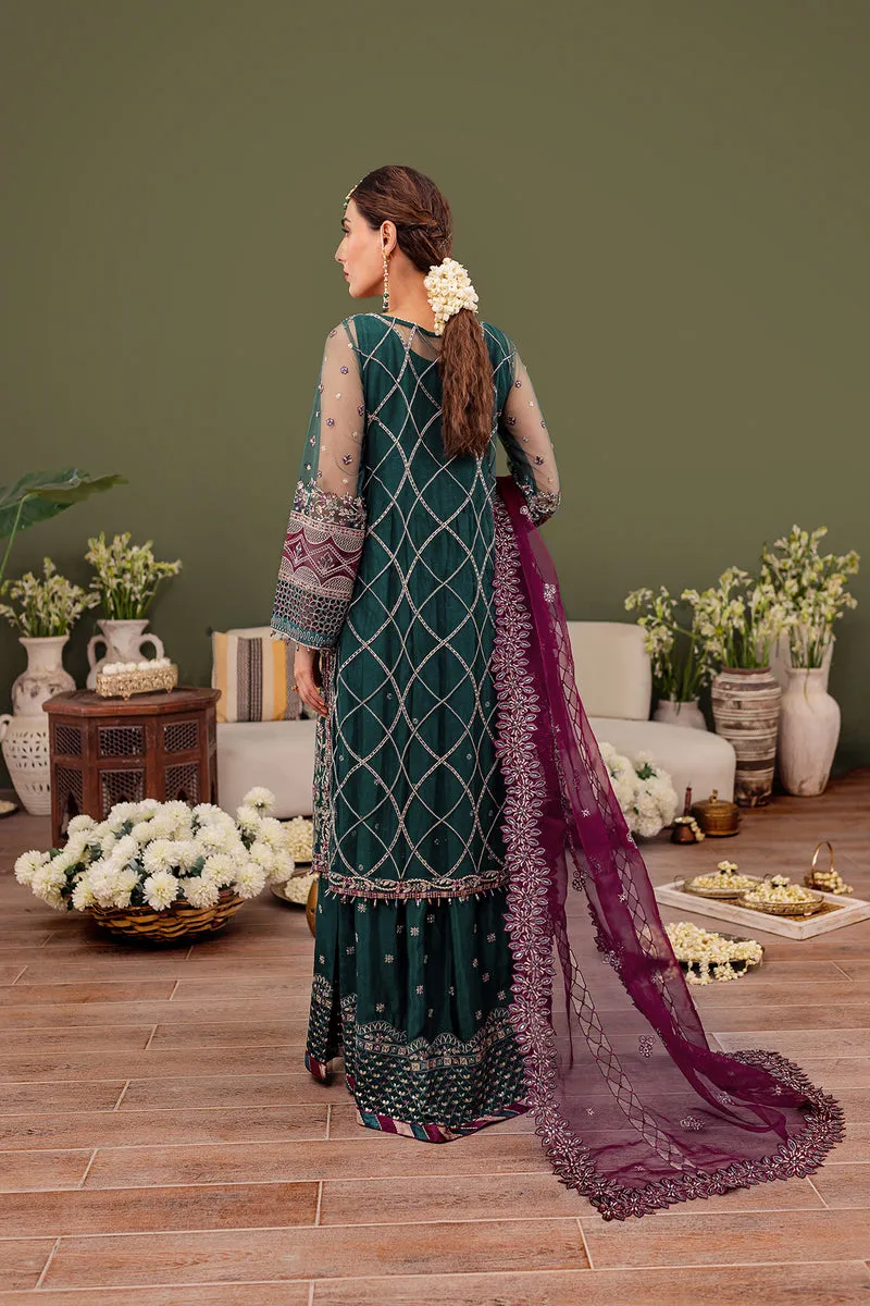 Bottle Green Embroidered Gown Style Pakistani Wedding Dress Sharara