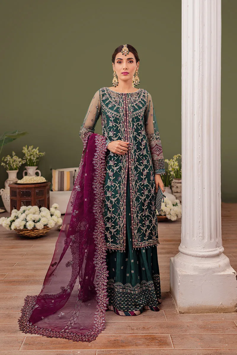 Bottle Green Embroidered Gown Style Pakistani Wedding Dress Sharara