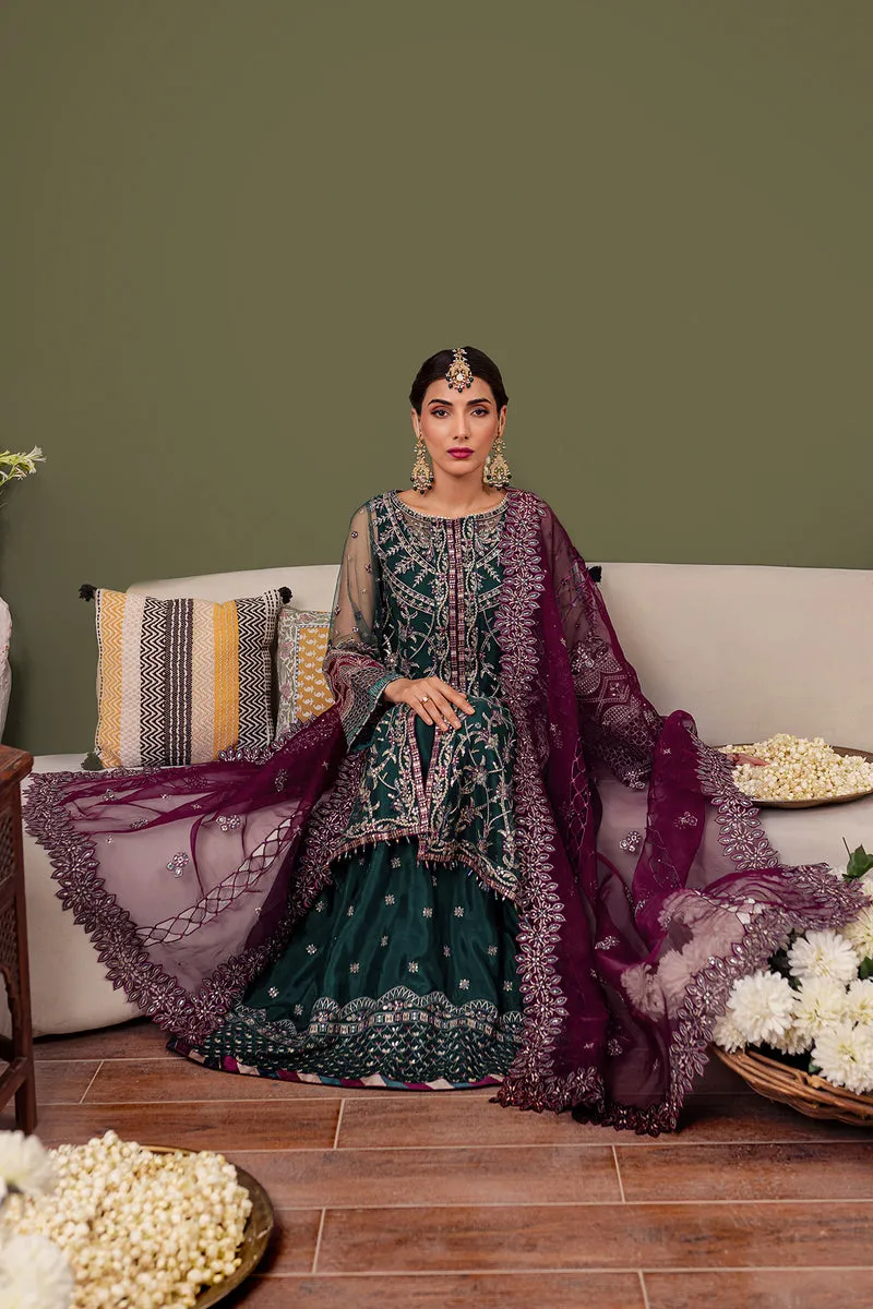 Bottle Green Embroidered Gown Style Pakistani Wedding Dress Sharara