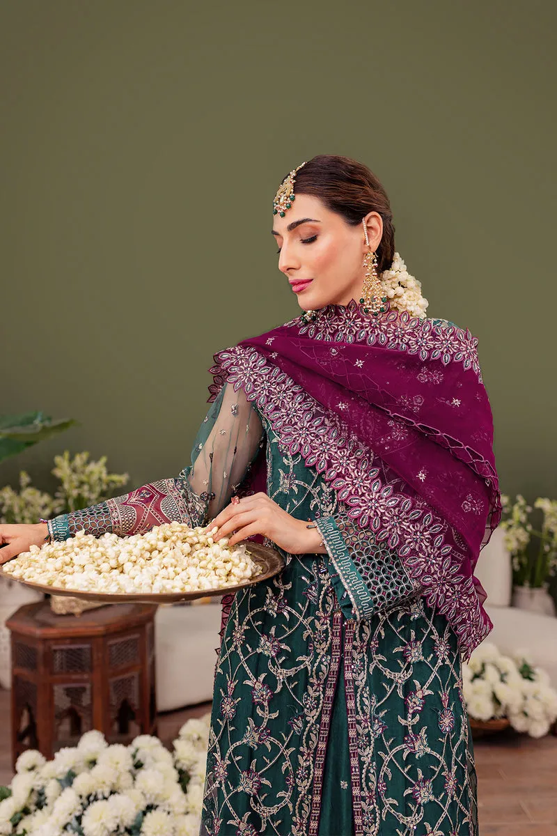 Bottle Green Embroidered Gown Style Pakistani Wedding Dress Sharara