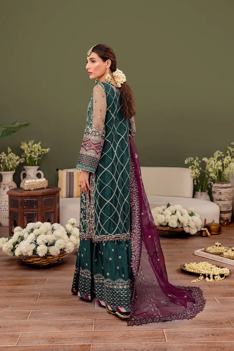 Bottle Green Embroidered Gown Style Pakistani Wedding Dress Sharara
