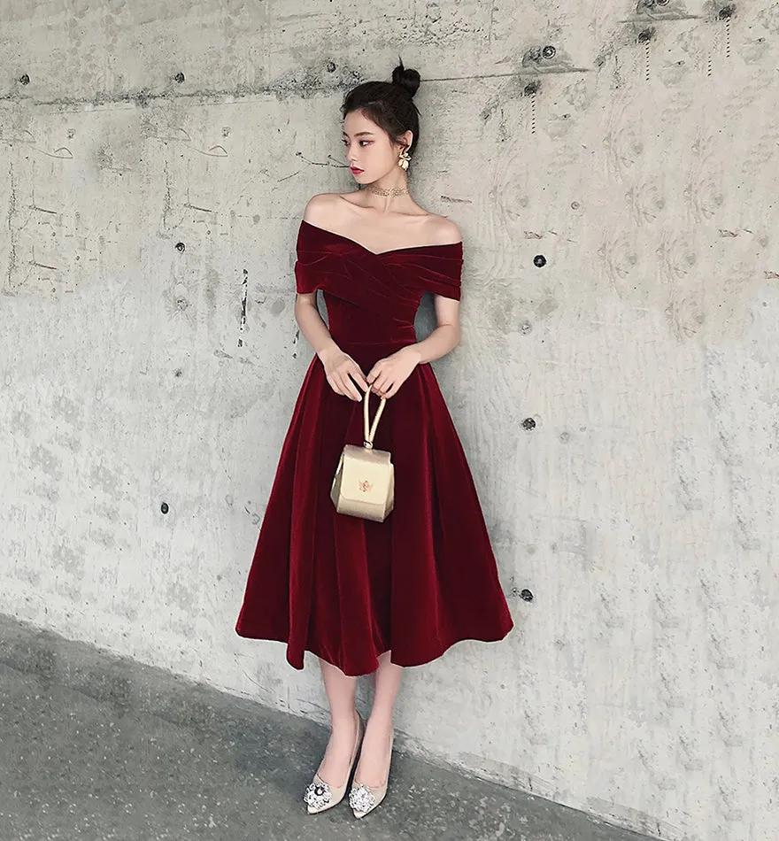 Burgundy velvet short prom Dresses homecoming Dresses