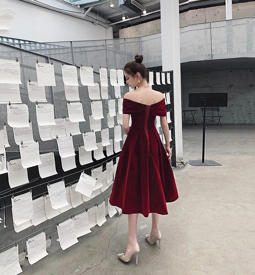 Burgundy velvet short prom Dresses homecoming Dresses