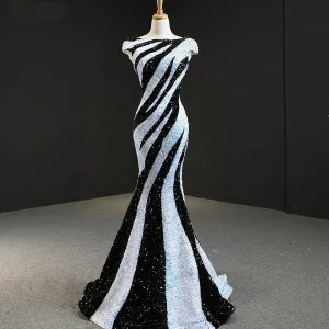 Cap Sleeve Heavy Sequined Mermaid Evening Dress