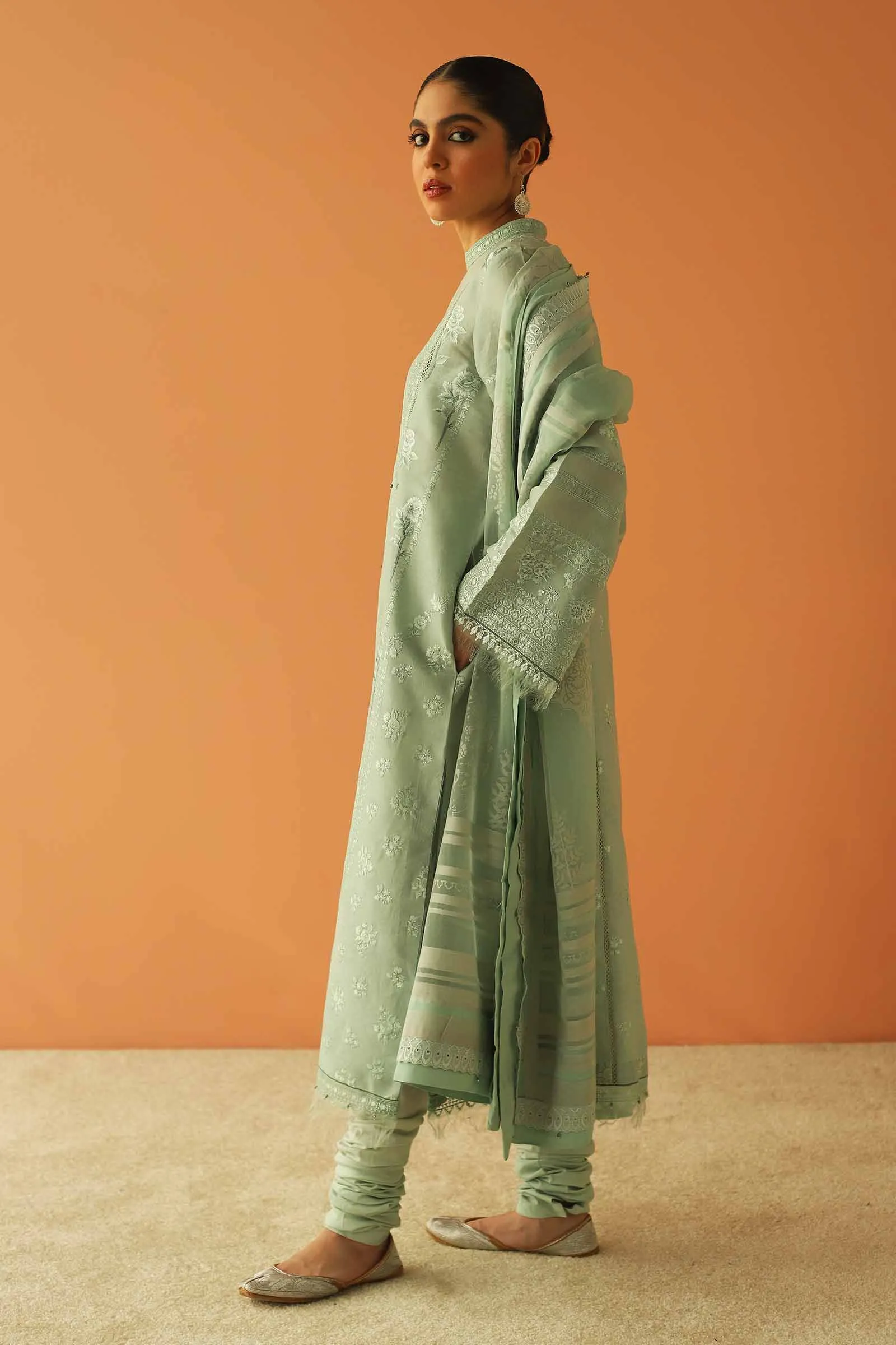Celeste Blue Embroidered Pakistani Kameez Salwar Party Dress