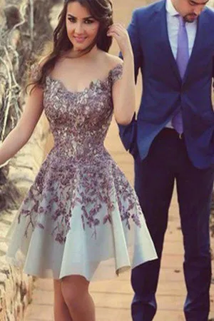 Charming Appliques Junior A Line Homecoming Dress,Cheap Short Prom Dress OK293