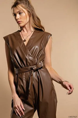 Chestnut Faux Leather Jumpsuit