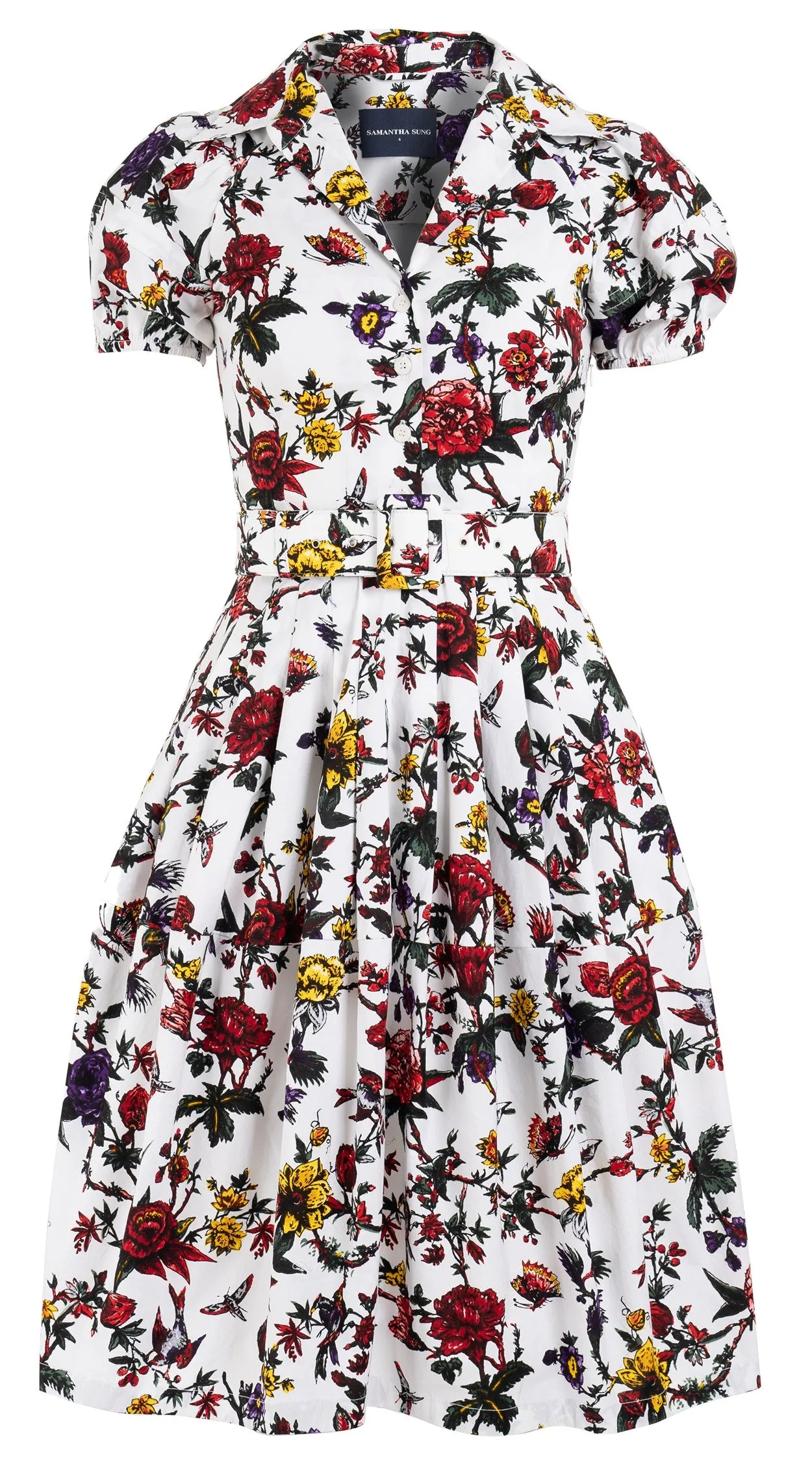 Claire Dress Shirt Collar Short Puff Sleeve Cotton Stretch (Jardin Botanic)