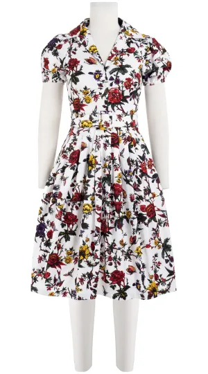 Claire Dress Shirt Collar Short Puff Sleeve Cotton Stretch (Jardin Botanic)