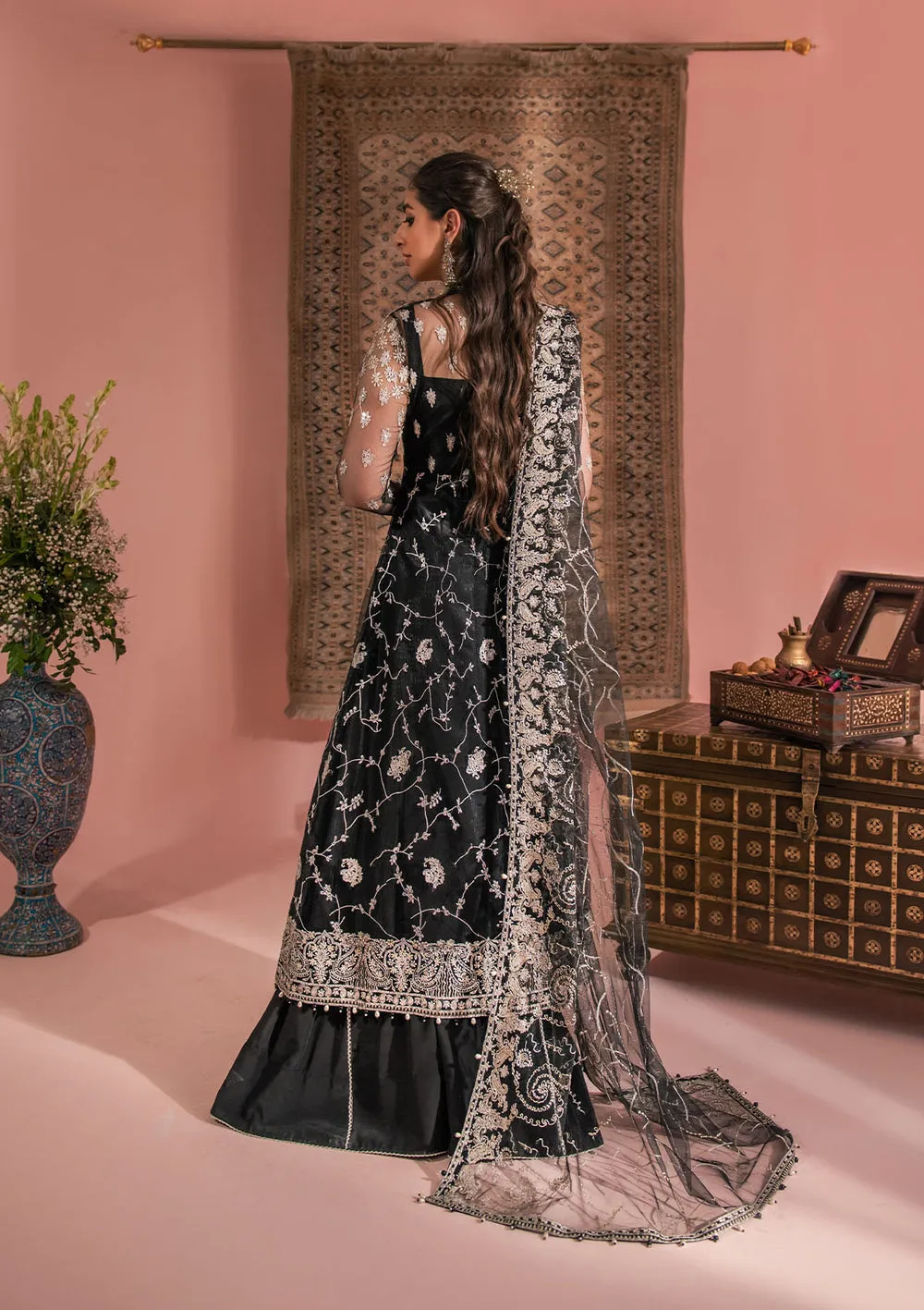 Classic Black Heavily Embroidered Kashmiri Style Pakistani Wedding Dress
