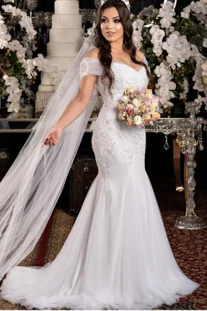 Classic Bridal Wedding Dress with Beads Pearls Bodice
