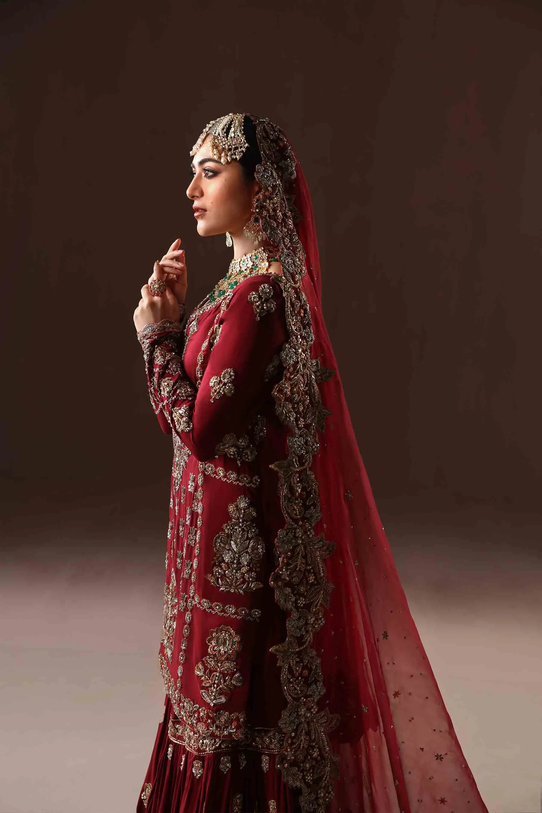 Classic Deep Red Embroidered Pakistani Bridal Dress Gharara Kameez