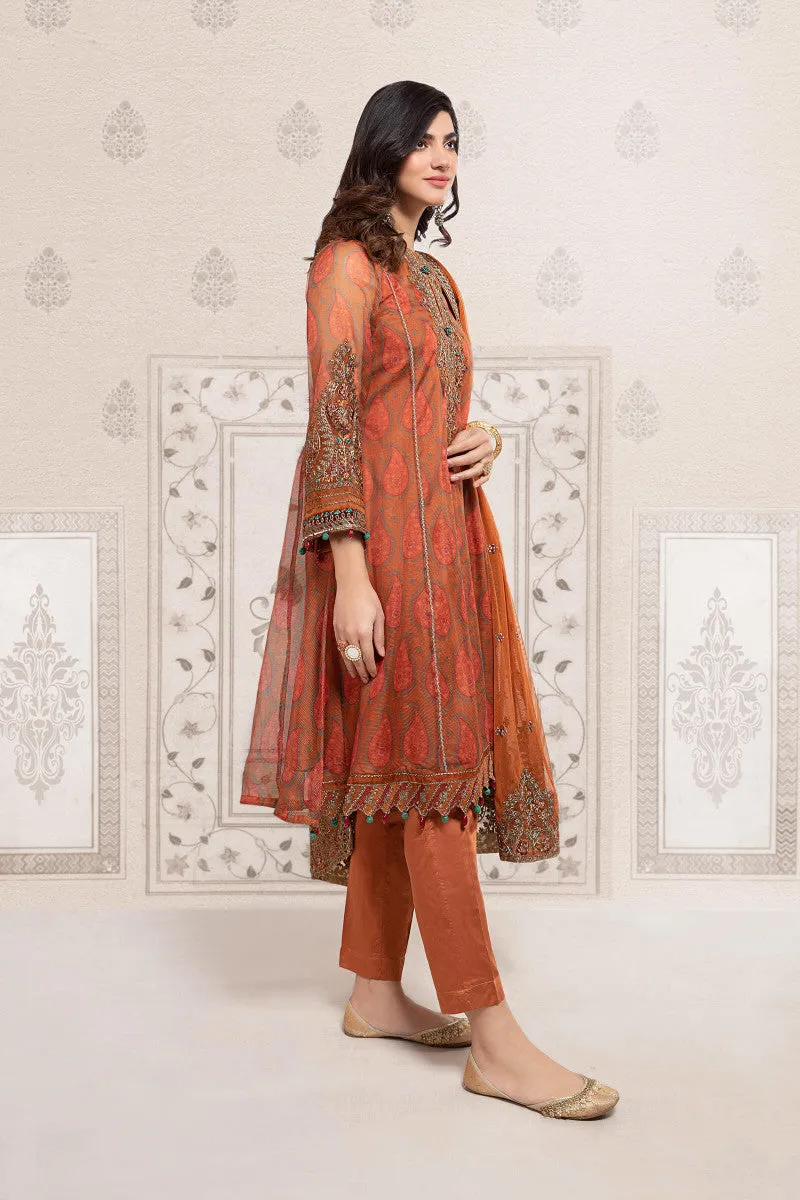 Classic Dusty Peach Shade Pakistani Party Dress in Short Frock Style