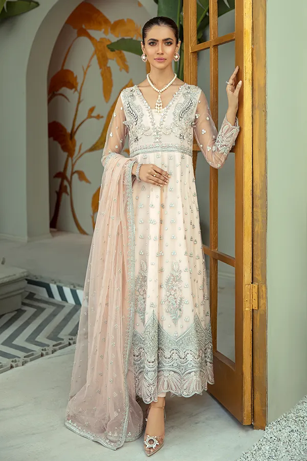 Classic Heavily Embellished Pink Long Frock Pakistani Party Dress