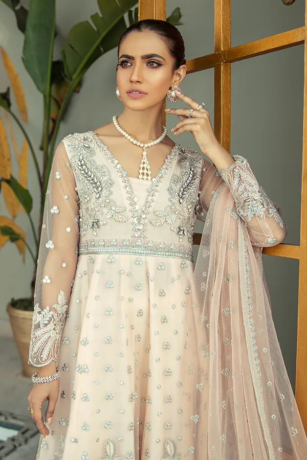 Classic Heavily Embellished Pink Long Frock Pakistani Party Dress
