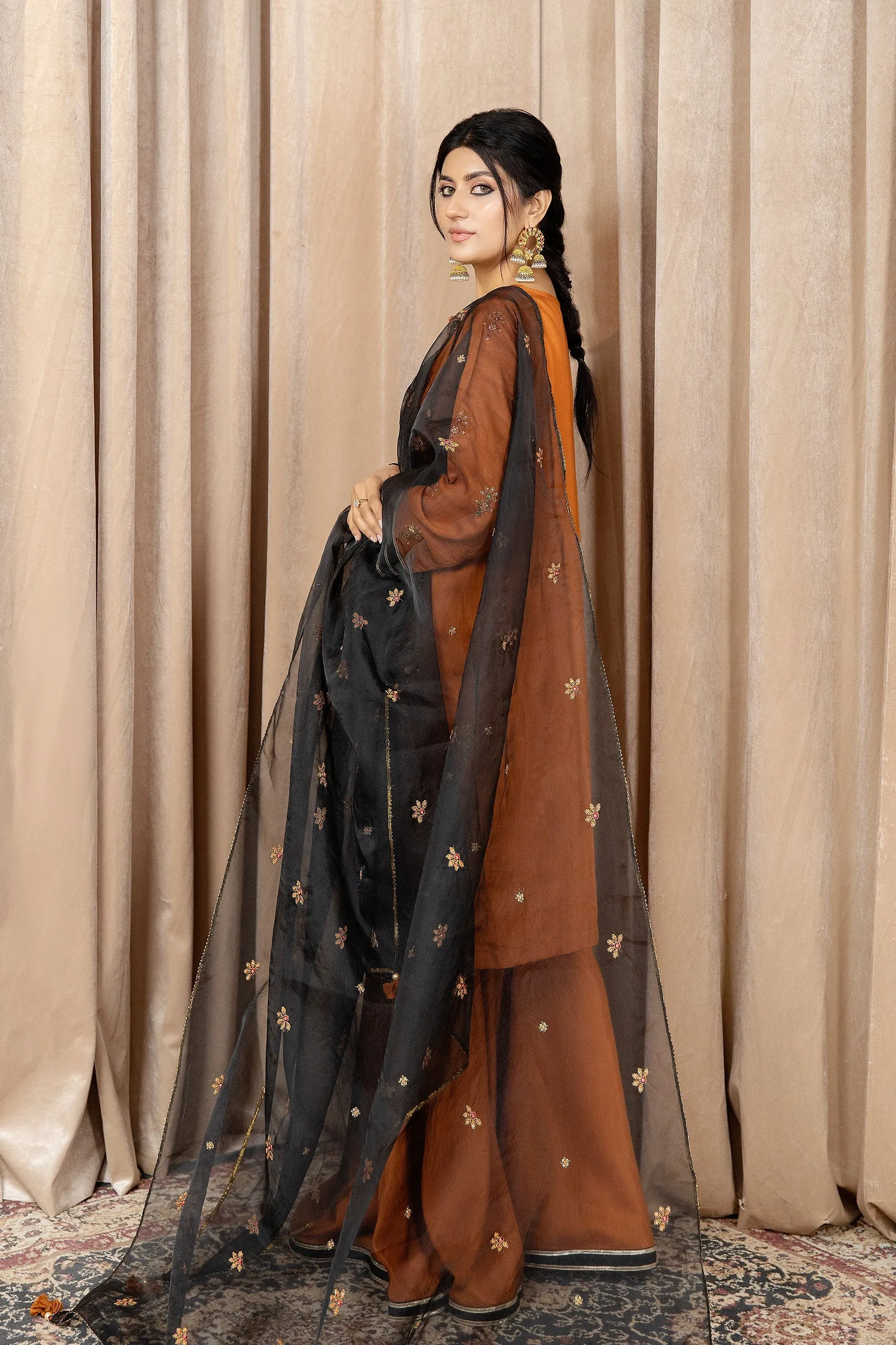 Classic Mustard Embroidered Pakistani Kameez Sharara Party Wear