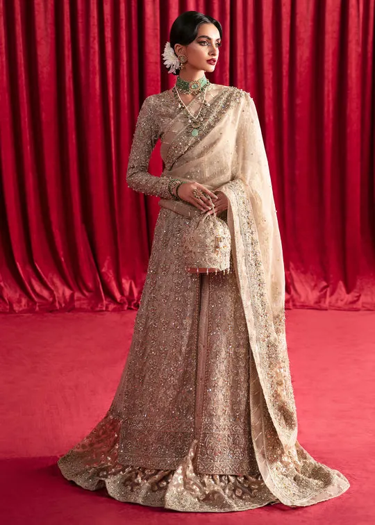 Classic Nude Embroidered Gharara Kameez Style Pakistani Wedding Dress