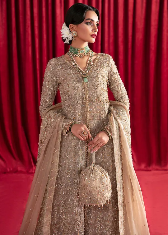 Classic Nude Embroidered Gharara Kameez Style Pakistani Wedding Dress