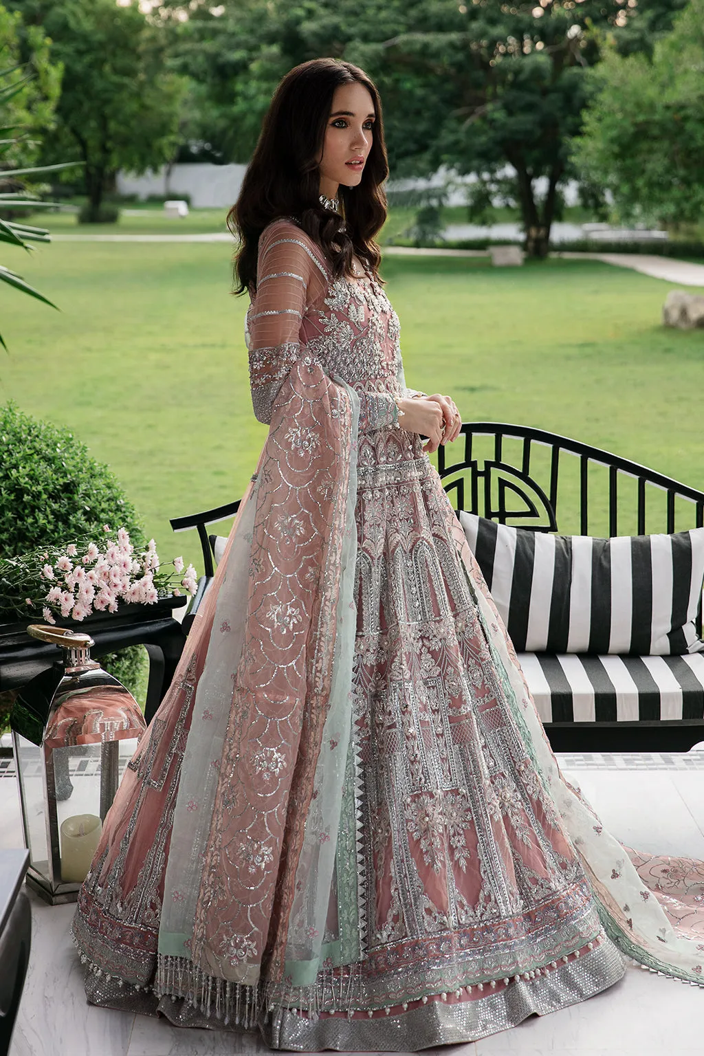 Classic Pink Embroidered Pakistani Wedding Dress Pishwas Frock