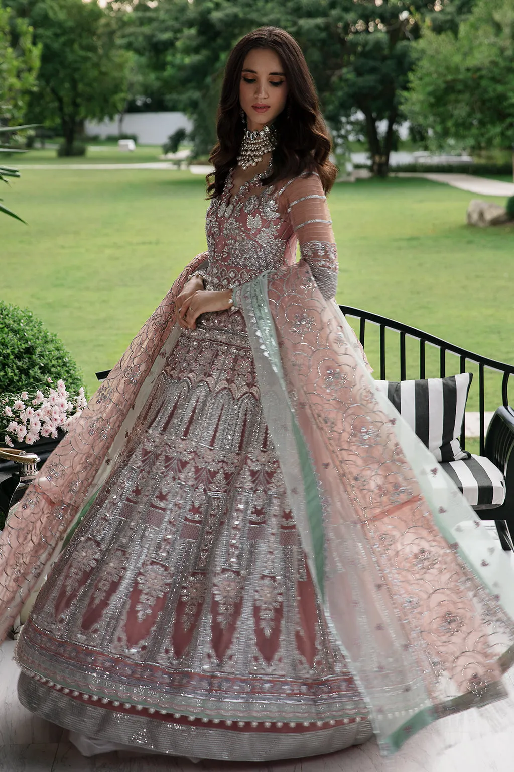 Classic Pink Embroidered Pakistani Wedding Dress Pishwas Frock