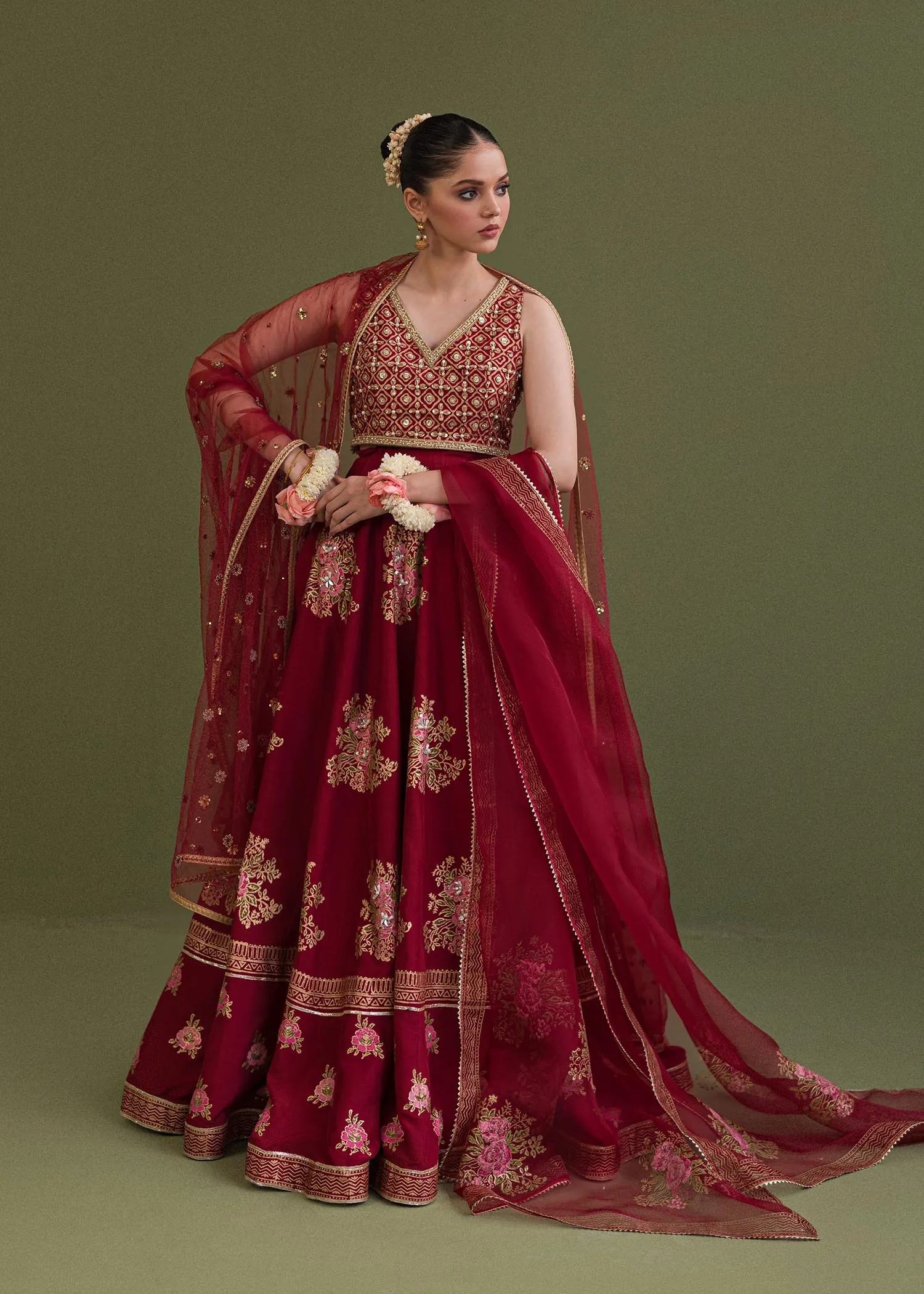 Classic Red Pakistani Wedding Wear Embroidered Lehenga Choli Duaptta