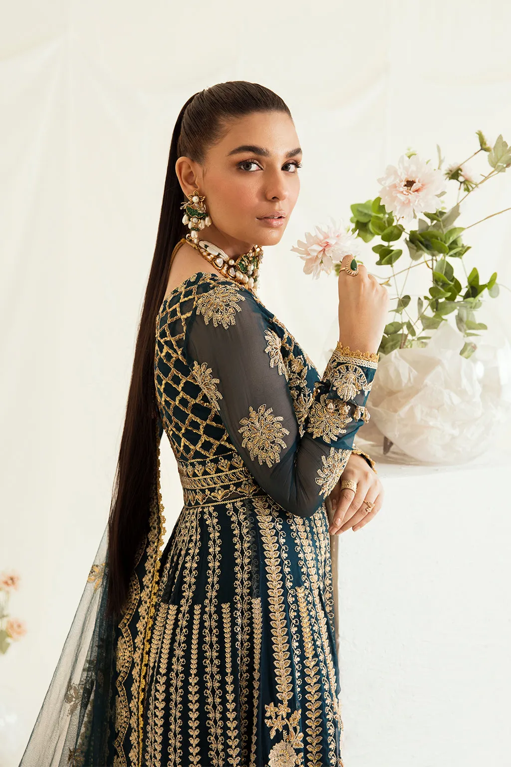 Dark Blue Heavily Embellished Pakistani Wedding Pishwas Dress