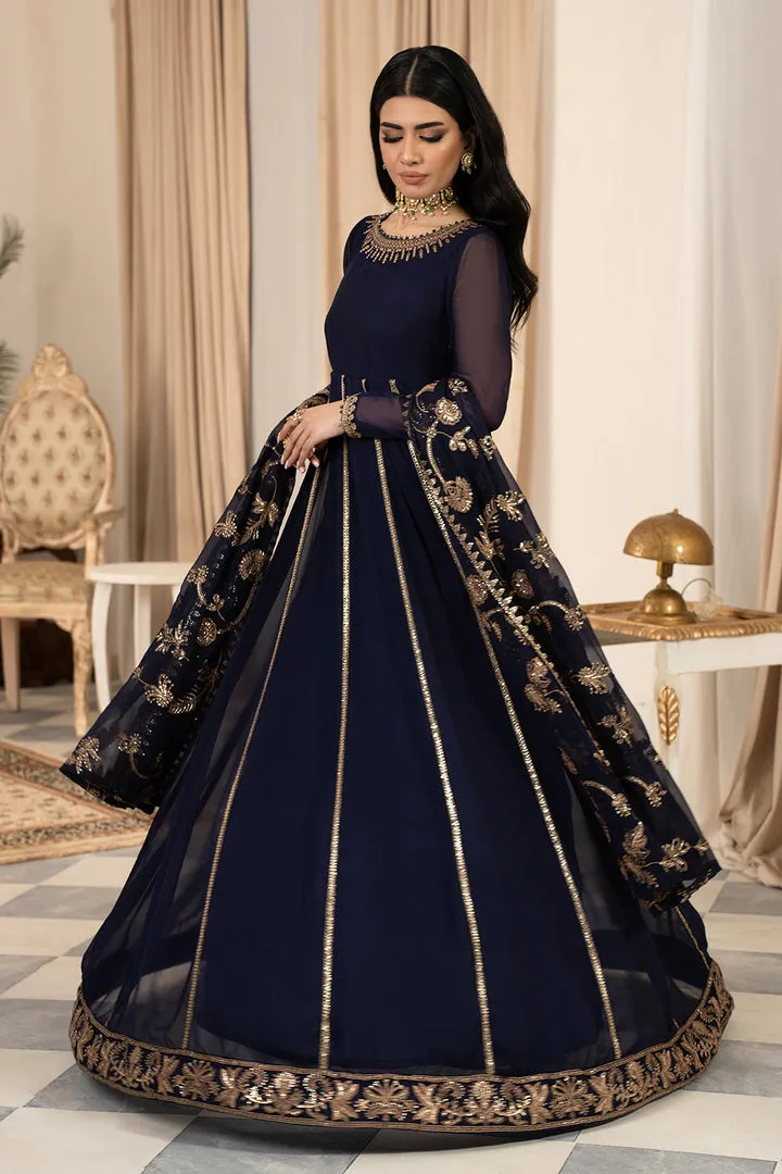 Deep Indigo Shade Pakistani Party Wear Kalidar Long Frock Pishwas