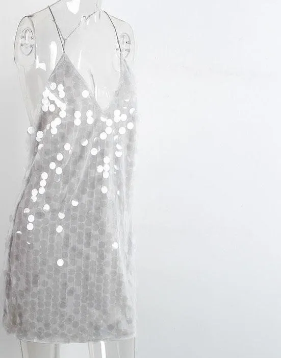 Deep V sequin sundress Backless luxury slip dress sexy party short dress women autumn winter dress vestido Camisole