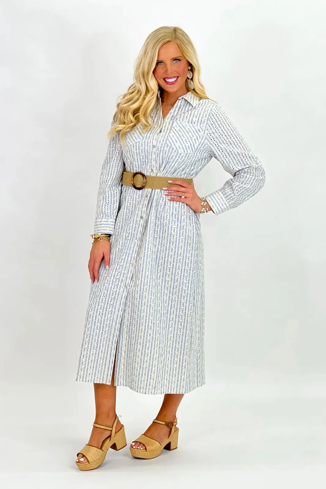 Denim Embroidery Striped Dress