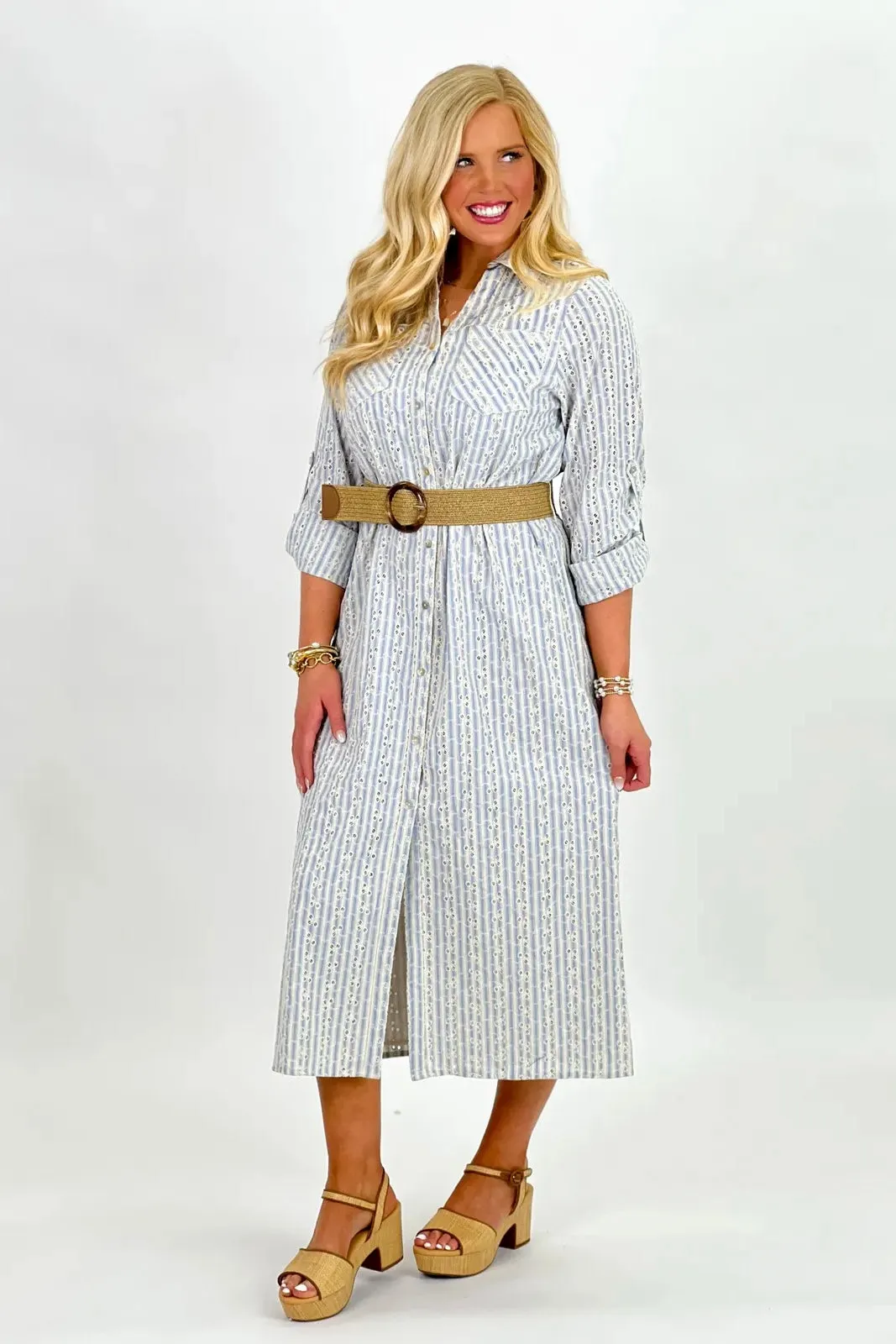 Denim Embroidery Striped Dress