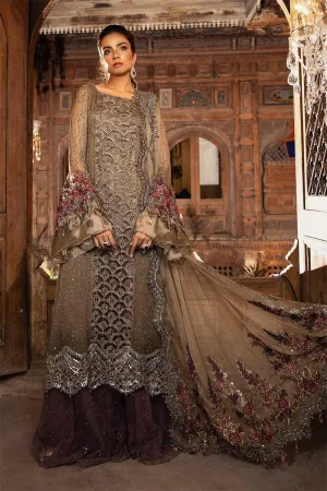 Designer party dress in cappuccino grey and lilac color # P2250