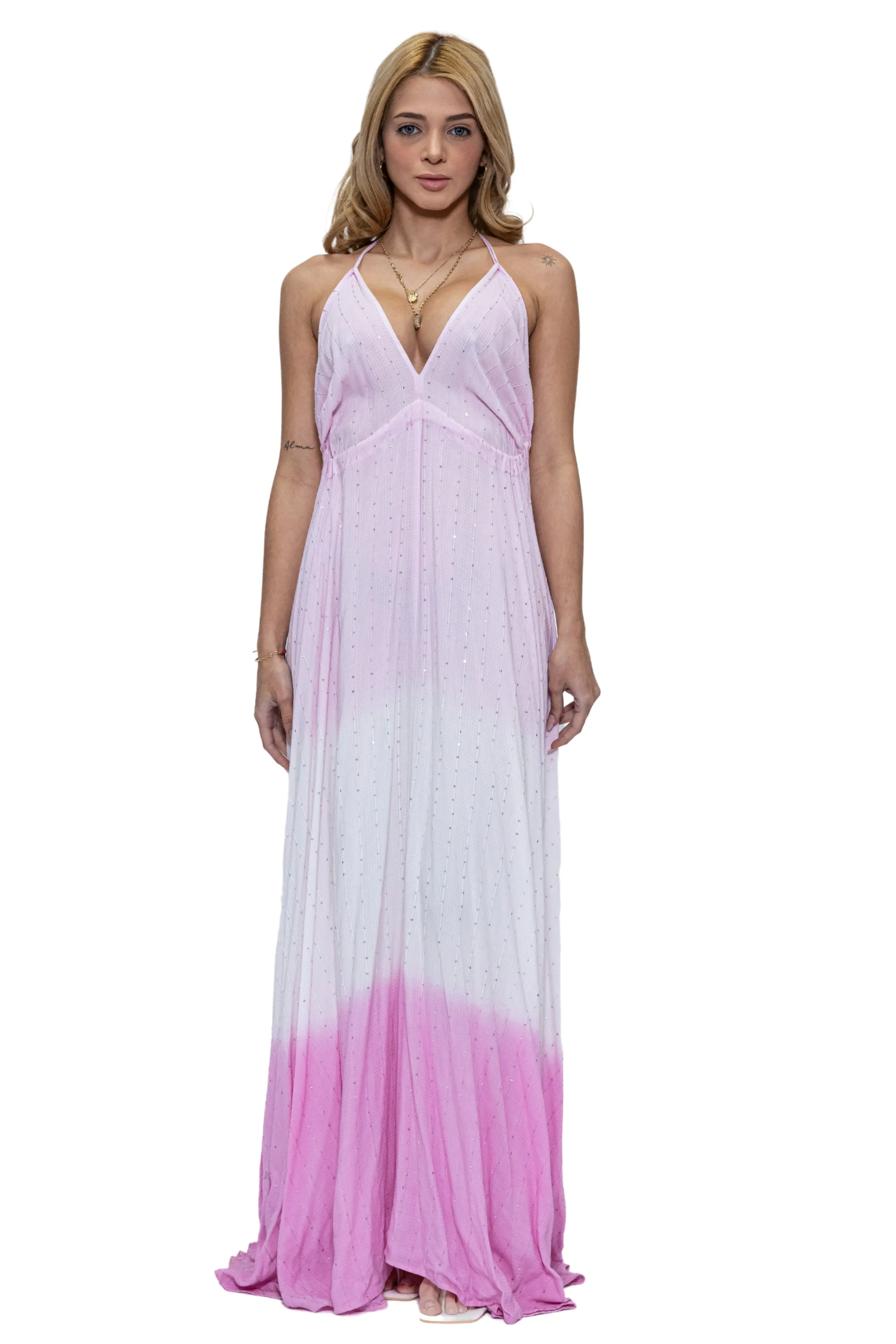 DK 2031 Subtly Sequined Halter long dress