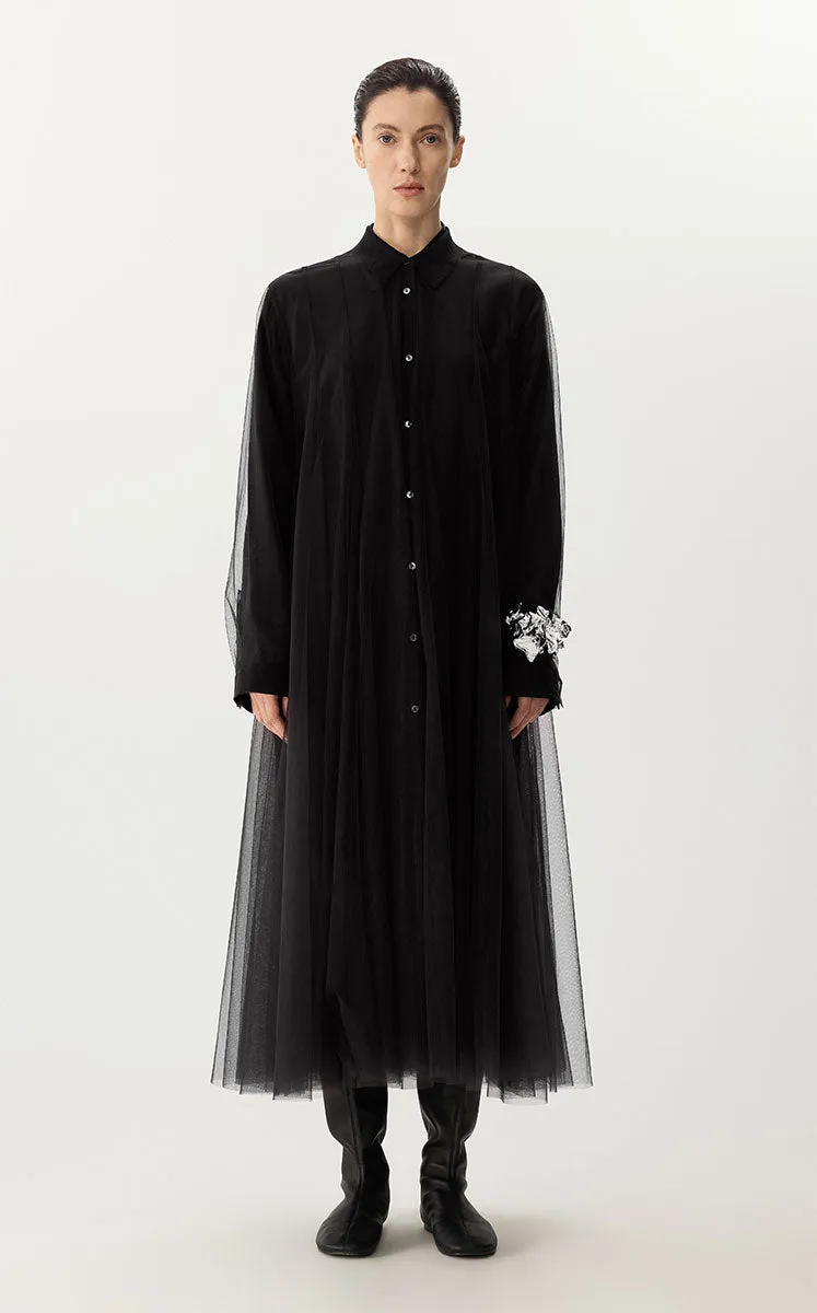 Dress / JNBY A-Line Mesh Long-Sleeve Dress-2-in-1 Design