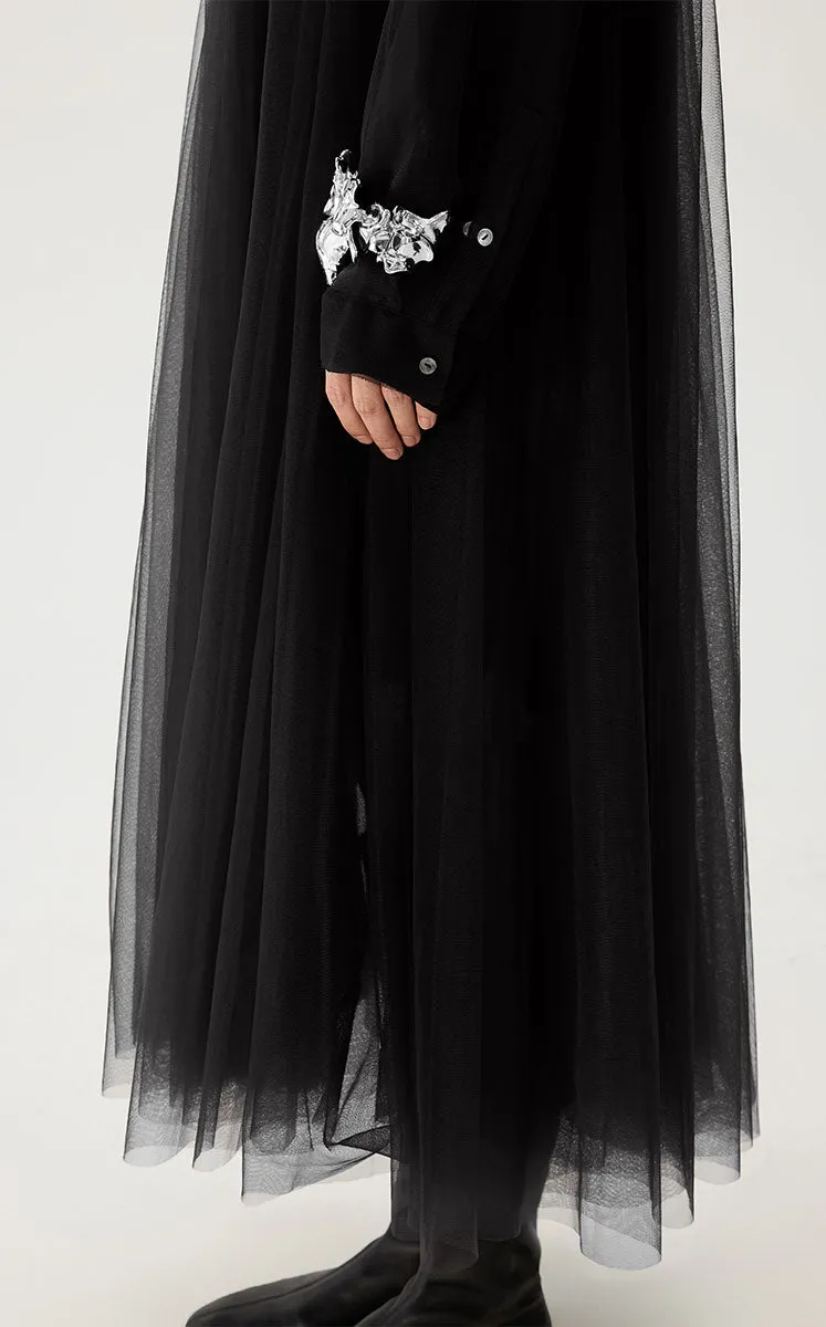 Dress / JNBY A-Line Mesh Long-Sleeve Dress-2-in-1 Design