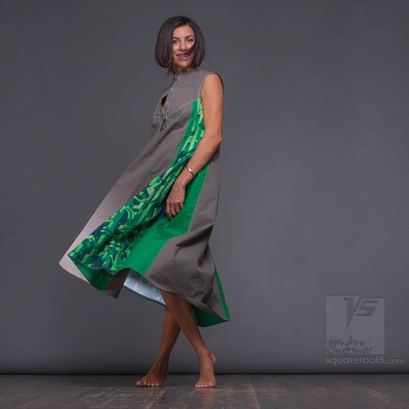 Dress "Cosmic Tetris" model "LGG" Long Gray-Green