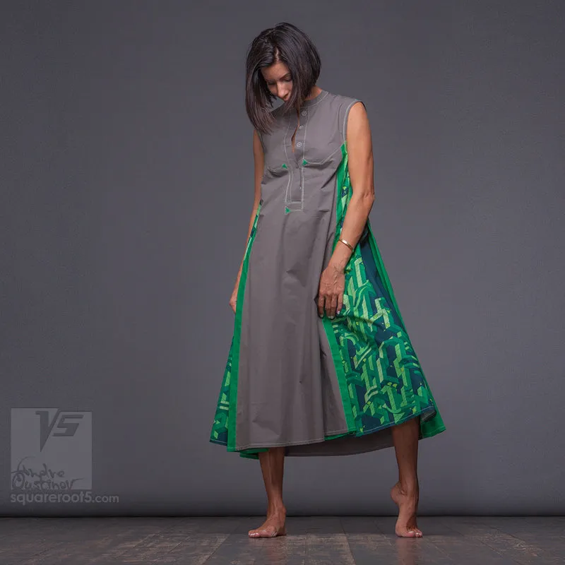 Dress "Cosmic Tetris" model "LGG" Long Gray-Green