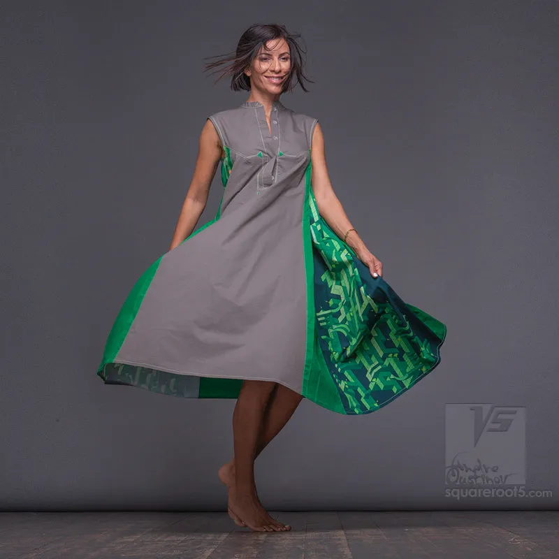 Dress "Cosmic Tetris" model "LGG" Long Gray-Green
