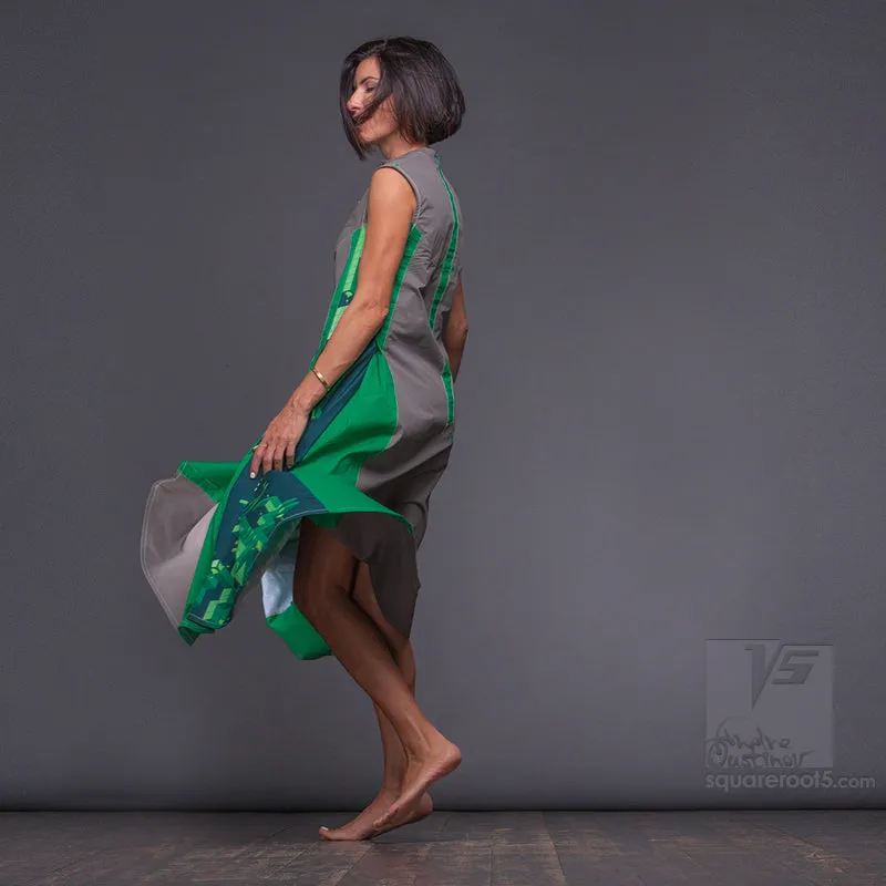 Dress "Cosmic Tetris" model "LGG" Long Gray-Green
