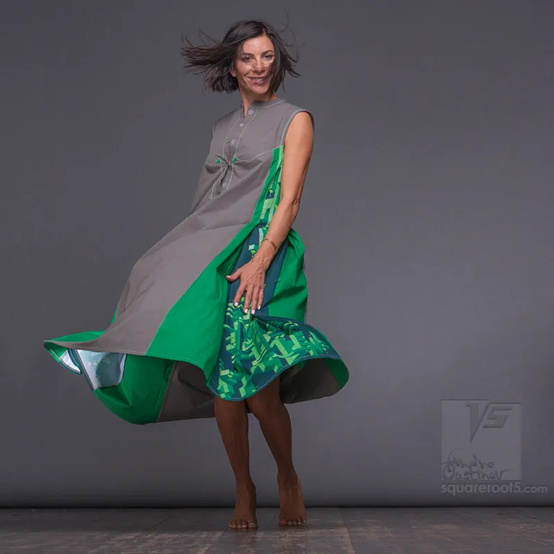 Dress "Cosmic Tetris" model "LGG" Long Gray-Green