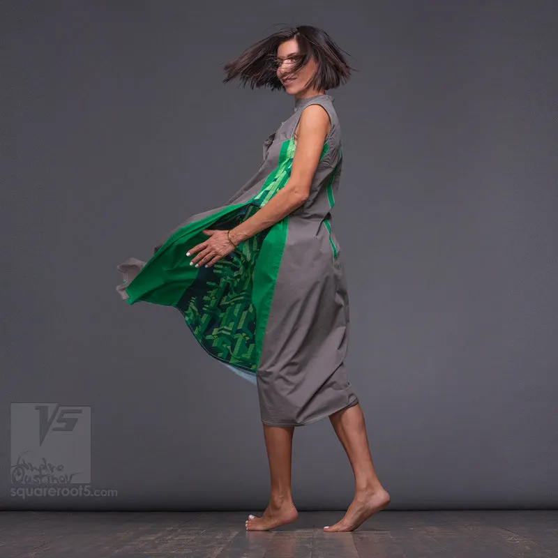 Dress "Cosmic Tetris" model "LGG" Long Gray-Green