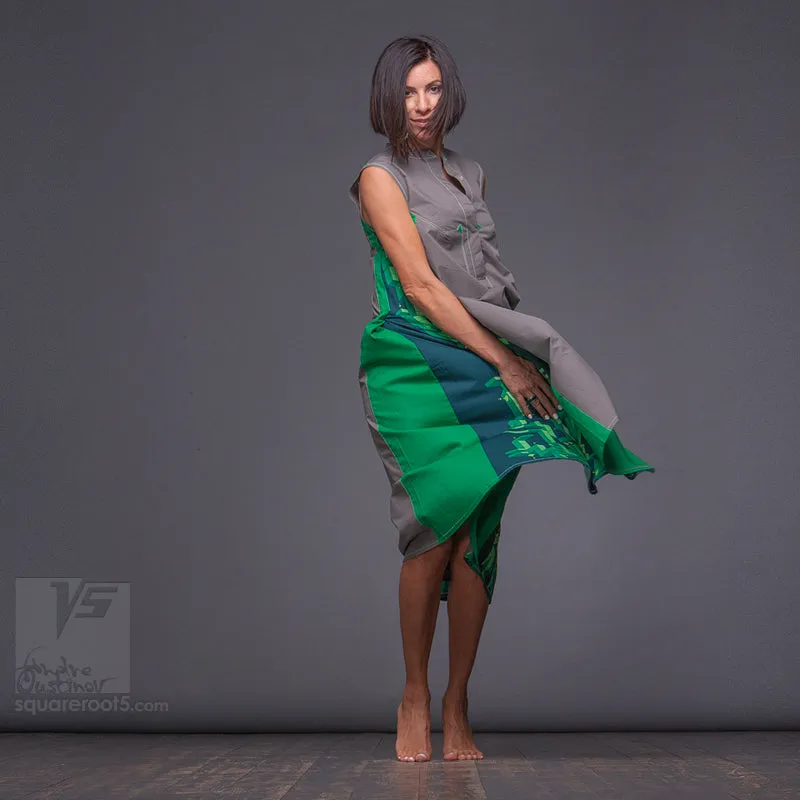 Dress "Cosmic Tetris" model "LGG" Long Gray-Green