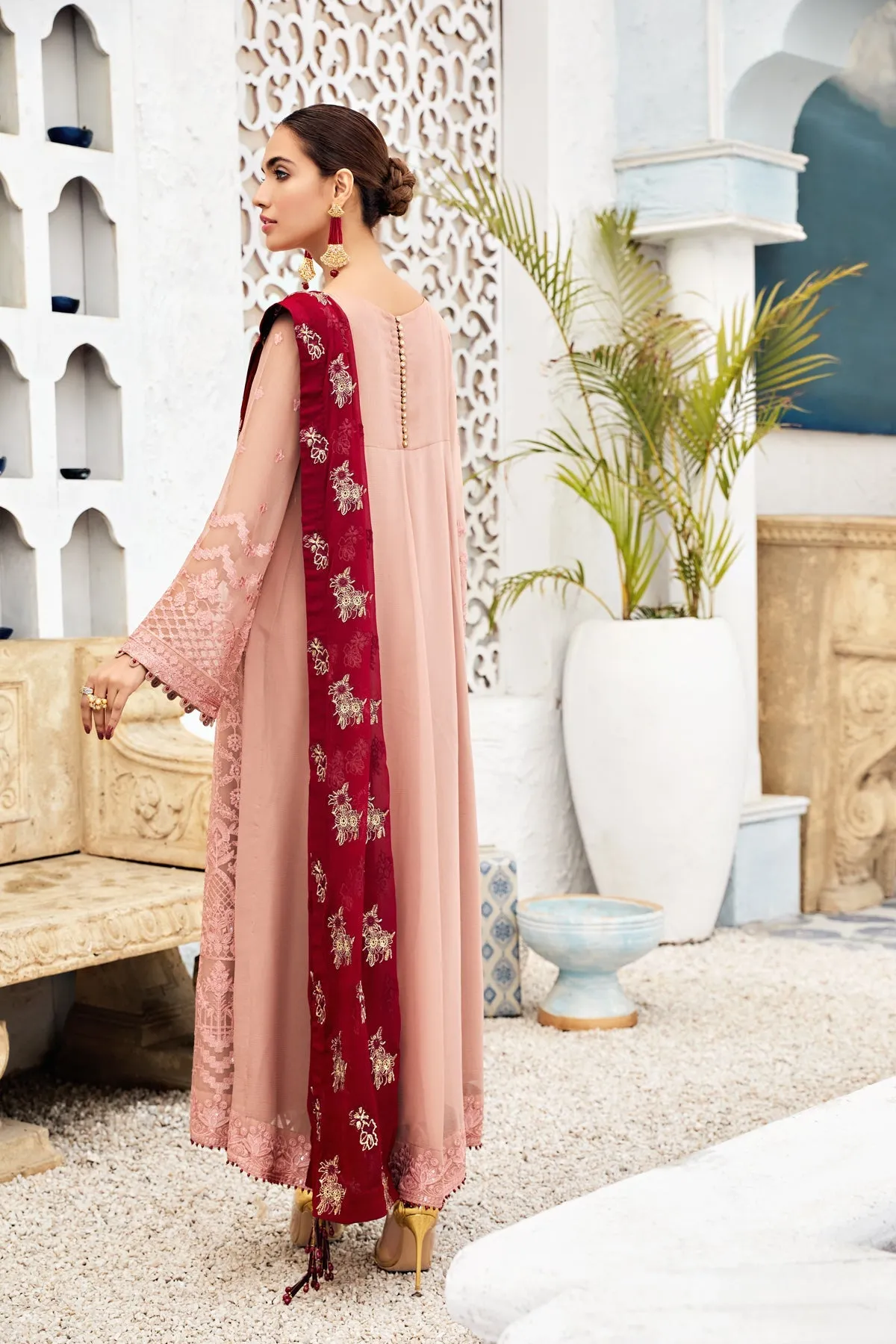Dusty Rose Embroidered Pakistani Frock Dupatta Wedding Dress